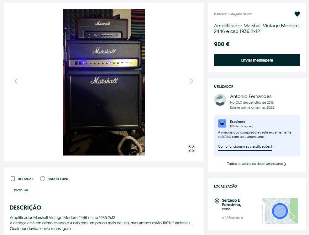 Marshall Vintage Modern 2466 a 900€ com coluna